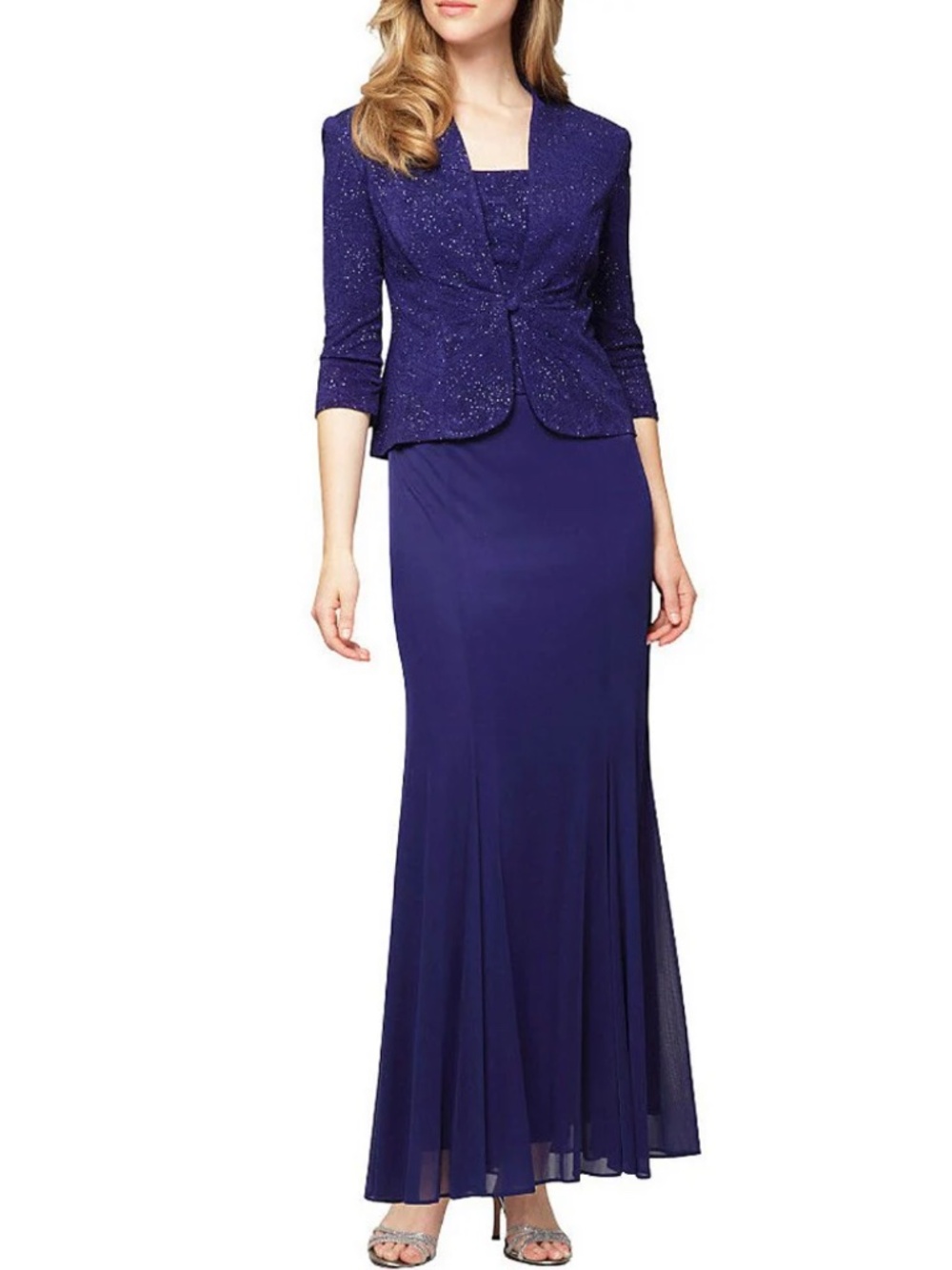 Alex Evenings Electric Blue Sparkling Embellished 2-Piece Jacket Dress 14Petite